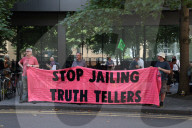 Protest outside London courthouse during sentencing of climate activists