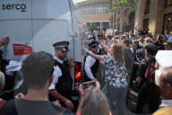 Protest outside London courthouse during sentencing of climate activists