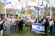 Israeli Hostages and Missing Families Forum UK Rally with relatives of hostages in Parliament Square, Westminster, London, UK.