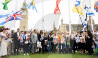 Israeli Hostages and Missing Families Forum UK Rally with relatives of hostages in Parliament Square, Westminster, London, UK.