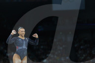 Becky Downie difficult bars routine at the Olympic Games Paris 2024 at Bercy Arena in Paris, France.