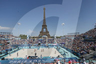 Beach volleyball by the Eiffel Tower at Olympics
