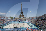 Beach volleyball by the Eiffel Tower at Olympics