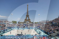 Beach volleyball by the Eiffel Tower at Olympics