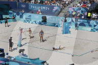 Beach volleyball by the Eiffel Tower at Olympics