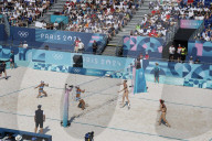 Beach volleyball by the Eiffel Tower at Olympics