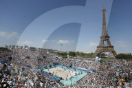 Beach volleyball by the Eiffel Tower at Olympics