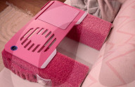 Pink fluffy lapdesk for gamers