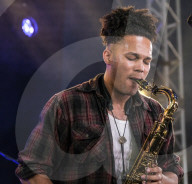 Kaidi Akkinibi.Womad Festival.Charlton Park.Malmesbury.Wiltshire.26 July 2024.B5776 Up and coming Jazz Artist Kaidi Akkinibi performing on D& B stage at this years Womad Festival.