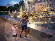 "Meeting of the Waters" fountain draws community at dusk