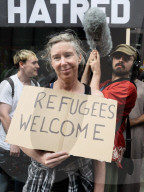 Stand Up To Racism rally outside Reform UK HQ at 83 Victoria Street, London, UK.