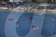 Visitors to St Andrews Lakes in Halling, UK. 