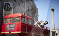 The cast of The 39 Steps bus tour of London