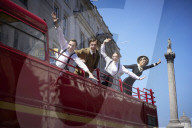 The cast of The 39 Steps bus tour of London