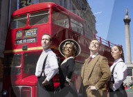 The cast of The 39 Steps bus tour of London
