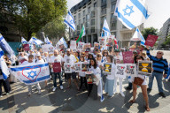 Pro-Israel protest by the Stop The Hate movement at Pret, 190 The Strand, London, UK. 
