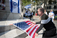 Pro-Israel protest by the Stop The Hate movement at Pret, 190 The Strand, London, UK. 
