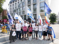 Pro-Israel protest by the Stop The Hate movement at Pret, 190 The Strand, London, UK. 
