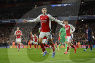 UEFA Champions League match between Arsenal and Paris Saint-Germain at the Emirates Stadium in London, UK.