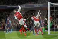 UEFA Champions League match between Arsenal and Paris Saint-Germain at the Emirates Stadium in London, UK.