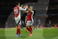 UEFA Champions League match between Arsenal and Paris Saint-Germain at the Emirates Stadium in London, UK.