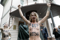 Femen activists protest Iran and its dark alliance with Russia