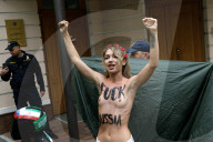 Femen activists protest Iran and its dark alliance with Russia