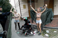 Femen activists protest Iran and its dark alliance with Russia