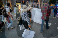 Barcelona - Anti-tourism protest in the Eixample neighborhood of Barcelona