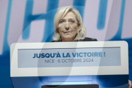 Marine Le Pen et Jordan Bardella lors du meeting du RN (Rassemblement National) au Palais Nikaia à Nice