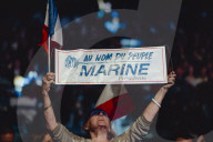 Marine Le Pen et Jordan Bardella lors du meeting du RN (Rassemblement National) au Palais Nikaia à Nice
