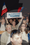 Marine Le Pen et Jordan Bardella lors du meeting du RN (Rassemblement National) au Palais Nikaia à Nice
