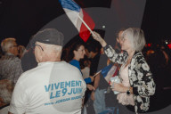 Marine Le Pen et Jordan Bardella lors du meeting du RN (Rassemblement National) au Palais Nikaia à Nice