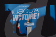 Marine Le Pen et Jordan Bardella lors du meeting du RN (Rassemblement National) au Palais Nikaia à Nice