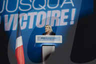 Marine Le Pen et Jordan Bardella lors du meeting du RN (Rassemblement National) au Palais Nikaia à Nice