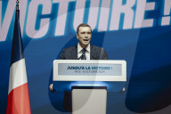 Marine Le Pen et Jordan Bardella lors du meeting du RN (Rassemblement National) au Palais Nikaia à Nice