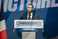 Marine Le Pen et Jordan Bardella lors du meeting du RN (Rassemblement National) au Palais Nikaia à Nice