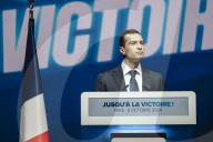 Marine Le Pen et Jordan Bardella lors du meeting du RN (Rassemblement National) au Palais Nikaia à Nice