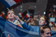 Marine Le Pen et Jordan Bardella lors du meeting du RN (Rassemblement National) au Palais Nikaia à Nice