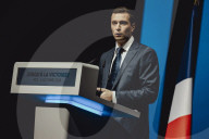 Marine Le Pen et Jordan Bardella lors du meeting du RN (Rassemblement National) au Palais Nikaia à Nice