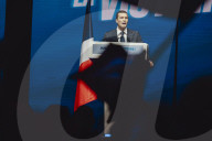 Marine Le Pen et Jordan Bardella lors du meeting du RN (Rassemblement National) au Palais Nikaia à Nice