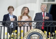 First Lady Melania nudges Trump for National Anthem