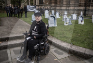 Assisted suicide bill protest in Westminster, London, UK.