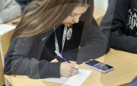 Students participate in Ukrainian-language 'Radio Dictation of National Unity' event