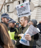 Protestors from Unite Against Racism's  counterprotest National Demo Stop Tommy Robinson - Stop the Far Right - supported by many Unions in Whitehall, Westminster, London, UK.