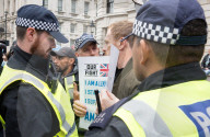 Protestors from Unite Against Racism's  counterprotest National Demo Stop Tommy Robinson - Stop the Far Right - supported by many Unions in Whitehall, Westminster, London, UK.