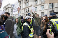 Protestors from Unite Against Racism's  counterprotest National Demo Stop Tommy Robinson - Stop the Far Right - supported by many Unions in Whitehall, Westminster, London, UK.