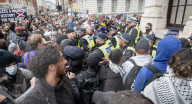 Protestors from Unite Against Racism's  counterprotest National Demo Stop Tommy Robinson - Stop the Far Right - supported by many Unions in Whitehall, Westminster, London, UK.