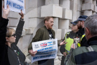 Protestors from Unite Against Racism's  counterprotest National Demo Stop Tommy Robinson - Stop the Far Right - supported by many Unions in Whitehall, Westminster, London, UK.