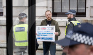Protestors from Unite Against Racism's  counterprotest National Demo Stop Tommy Robinson - Stop the Far Right - supported by many Unions in Whitehall, Westminster, London, UK.